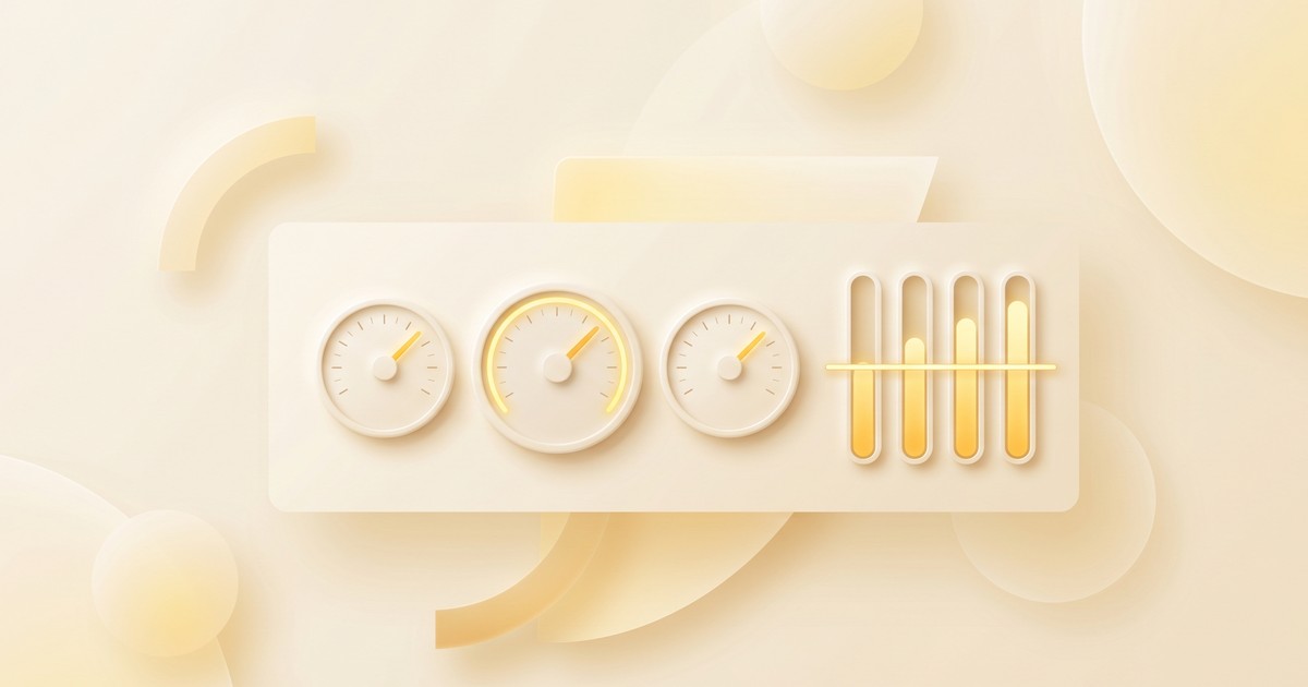Dashboard of gauges and sliders in warm yellow tones, representing per-team AI budgets and cost controls